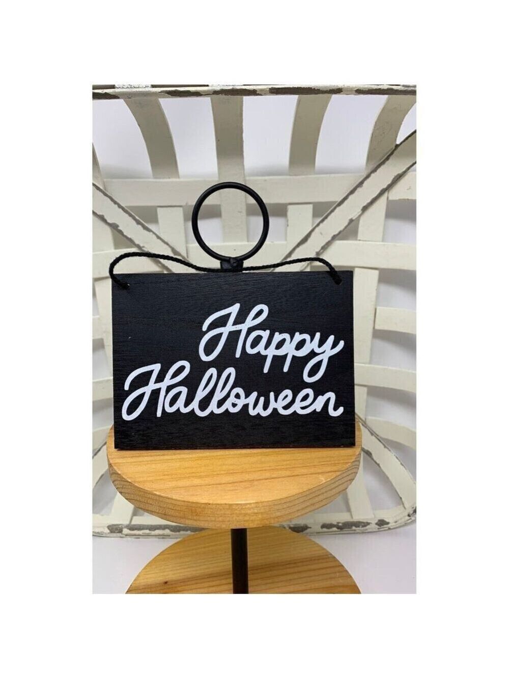 Happy Halloween Mini Wood Sign 5 inch Decor New Black White Kitchen Tiered Tray